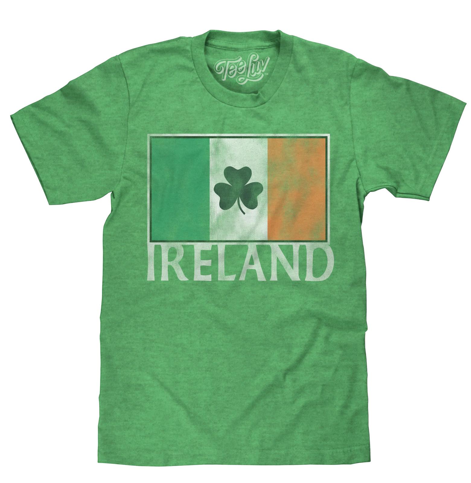 Ireland Flag with Shamrock Mens T Shirt Green XL