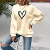 Heart Print Crew Neck Long Sleeve Fleece Sweatshirt for Women - 2025 Collection