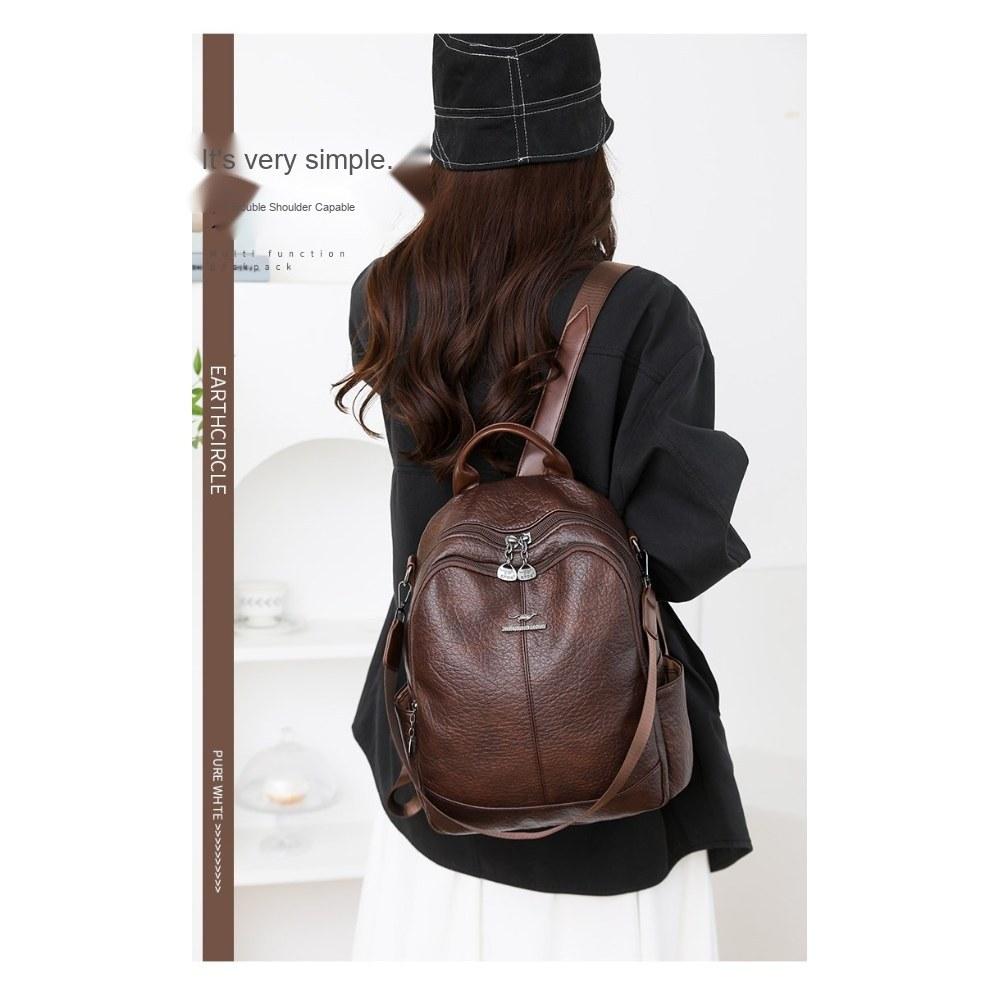Women Large Capacity Soft PU Backpack with Adjustable Straps for Daily Commute