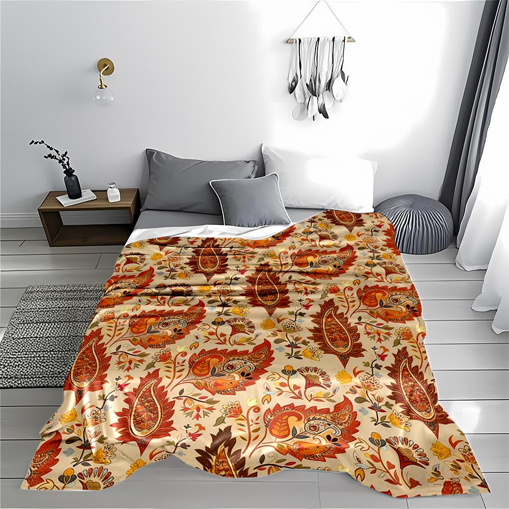 Colorful Floral Pattern blanket with Paisley and Ornamental Leaves Design blanket, suitable for use in the bedroom, living room, on the sofa