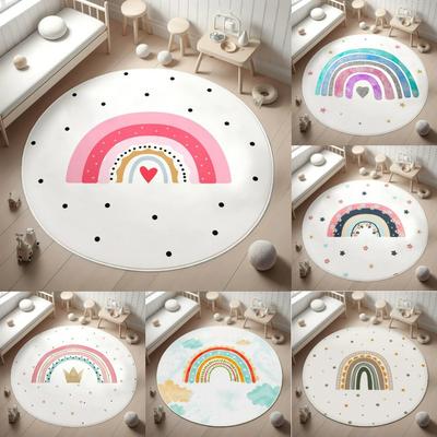 Verträumter Regenbogen runder Teppich Heimdekor Verspielte Kinder-Spielmatte für Kinder Kinderzimmer Schlafzimmer Fantasy-Dekor Kinder Spiel- und Lesebereich Teppich
