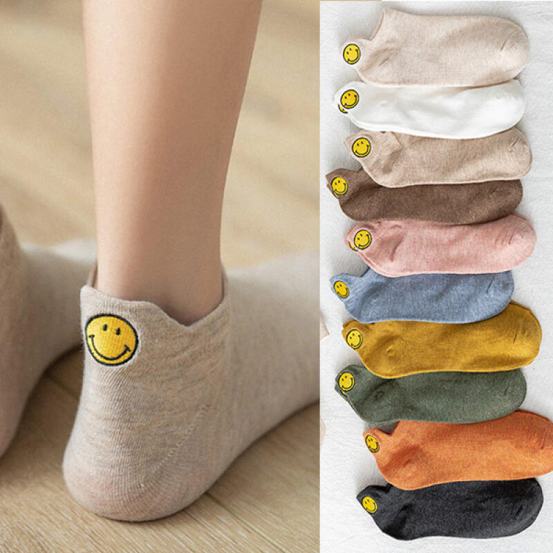 Punch Cute Smile Character Point Ankle Socks Blue