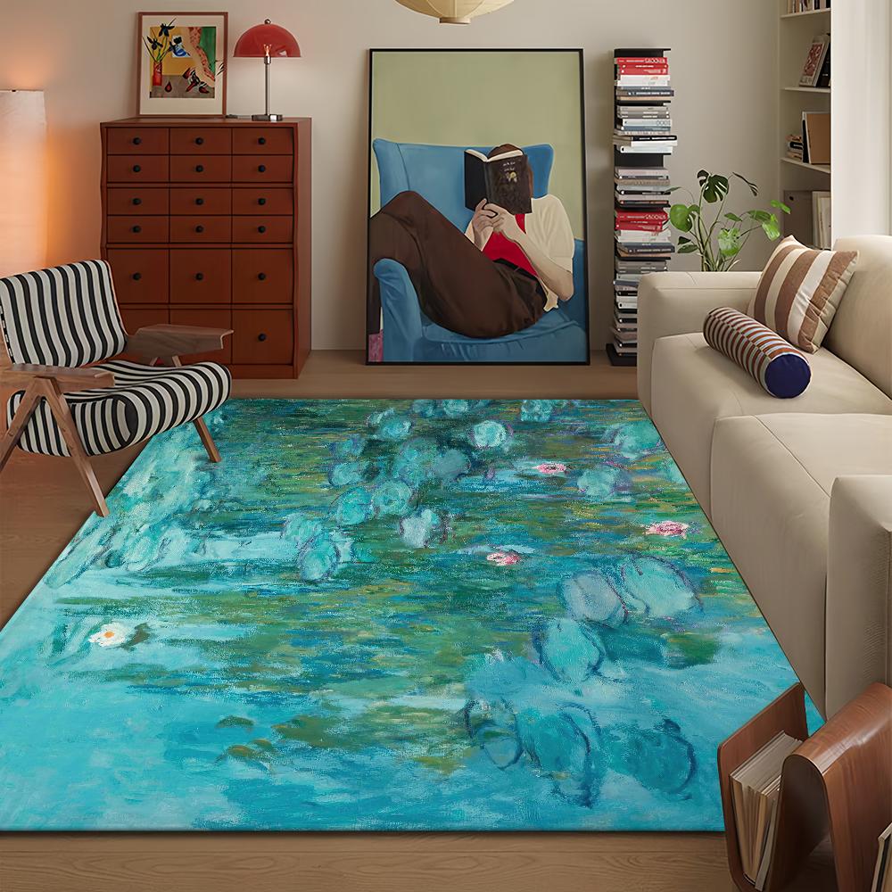 Felpudo de Puerta Alfombra de Piso Decorativa Versátil de Franela Secado Rápido Absorbente Suela Antideslizante Microfibra de Baño Pintura al Óleo Lotus M-Monet