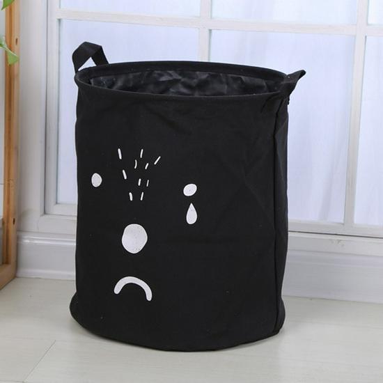 Cotton Linen Waterproof Round Laundry Hamper - Foldable Dirty Clothes Basket Storage Bag