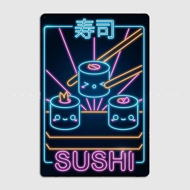 

Kawaii Sushi Japanese Food Neon Sign Vintage Poster Metal Sign Cinema Kitchen Printing Room Wall Decor Tin Home Decoration 20x30cm（7.8x11.8inch）