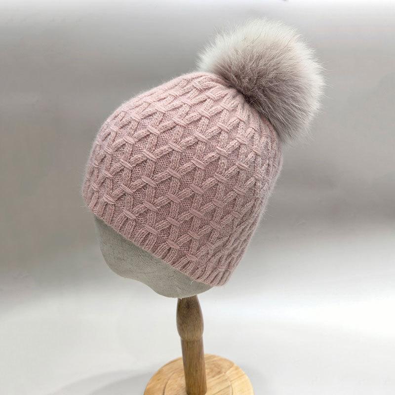 Women'S Winter Knitted Beanie Hat With Soft Rabbit Fur Lining & Fluffy Fox Fur Pompom - Warm Thick Skull Cap  New