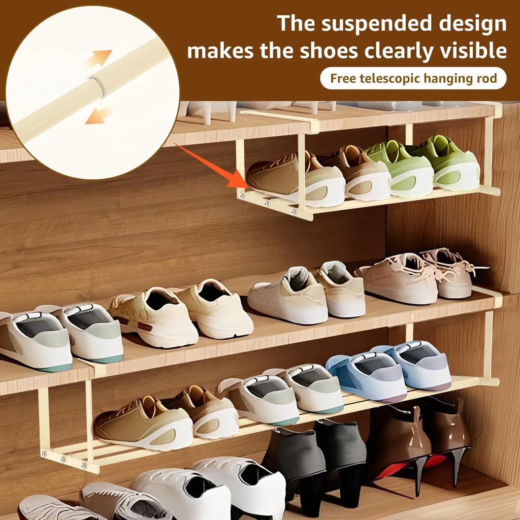 40-80CM Expandable Shoe Rack Organizer Aluminium Shoe Storage Rack Hanging Shoe Organizer Multi-Purpose Cabinet Class Shelves