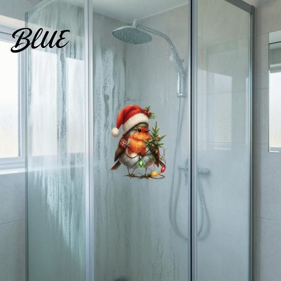 Cute Animal Static Clings Christmas Bird Window Stickers PVC Waterproof Decorative Decals Non Adhesive Stickers for Holiday Glass Doors Removable
