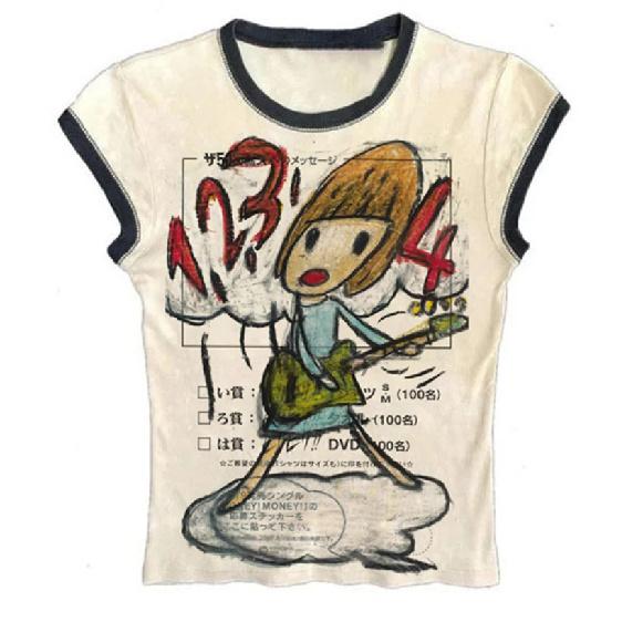 Y2K Korean Popular Clothes Emo Summer Baby Tee Streetwear Gothic Harajuku Graphic Aesthetic Print T-shirt Women Vintage Crop Top S хаки