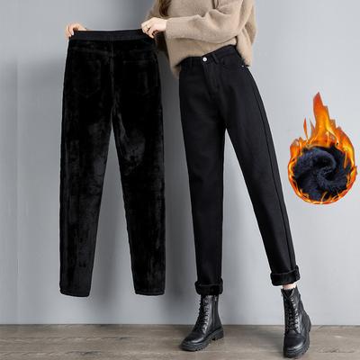 Winter Fashion Streetwear Thicken Casual Korean Stytle Harem Plush Jeans Woman High Waist Loose Denim Leisure Pants Velvet Warm
