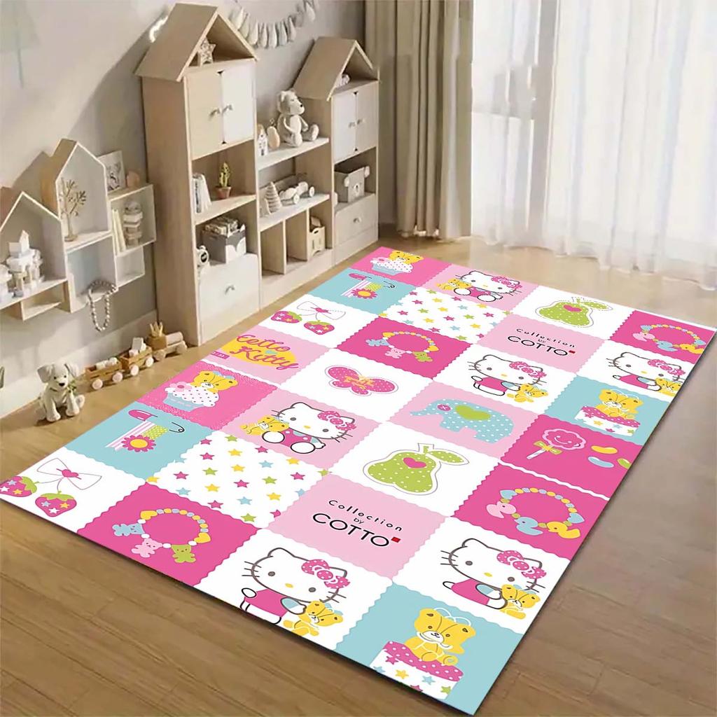 Cute Hello Kitty Cartoon Print Rug, Non-slip and Stain-resistant, Perfect for Bedroom and Living Room Home Decor.
