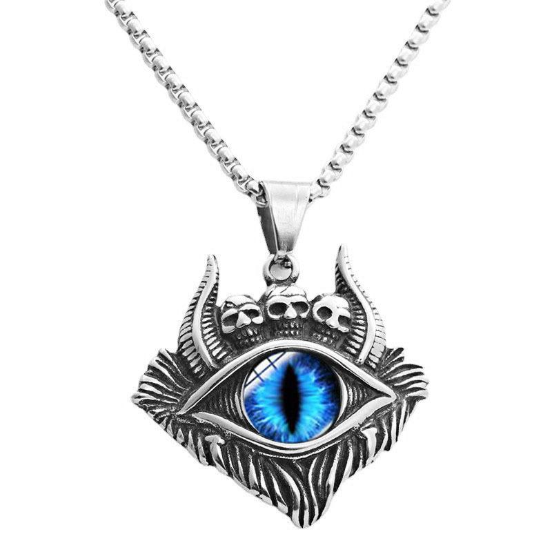 Vintage Devil's Eye Necklace Men's Trendy Personality Dark Style Punk Jewelry Blue Eye Pendant