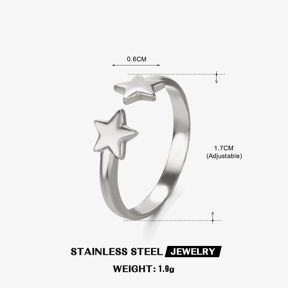 Stainless Steel Symmetry Five-Pointed Star Rings for Women Men Simplicity Adjustable Opening Rings Fashion Party Jewelry Gifts