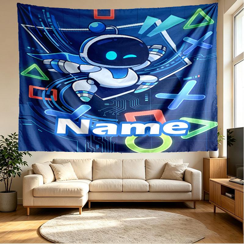 Custom Name Personalized Cosmic Bot Crew Print Tapestry, Wall Art Decor, Bedroom, Dorm, Apartment, LivingRoom, Party Backdrop, Gift for Birthday