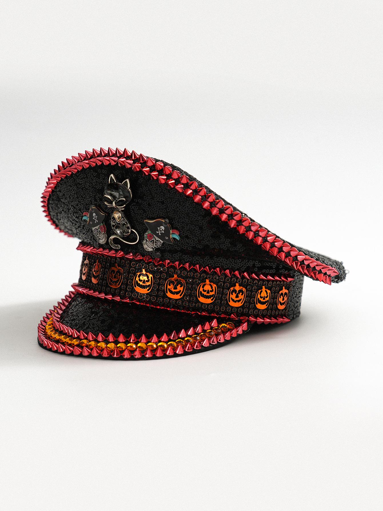 

Трансграничная праздничная шляпа: Мужской и женский 3D дизайн с заклепками и металлическими лисой, черепом и тыквой. M (56-58cm) красный