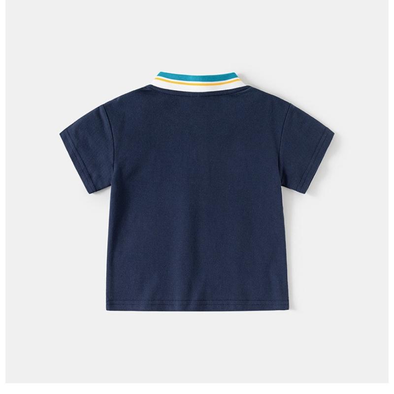 Boys Summer Short Sleeve POLO Shirt Belly Cover Stand-Up Collar Top Children's Baby Cotton Cartoon Thin T-Shirt