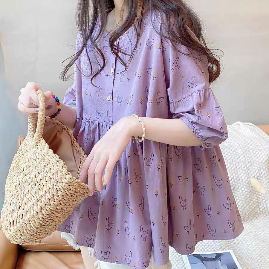 

Women s Plus Size Floral Puff Sleeve Doll Shirt (M-4XL) 2XL 140-160 jin Фіолетовий