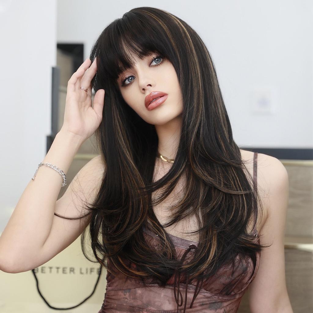 Women's Simulation Wig 65cm Hair Cospaly Long Straight Wig Full Headgear Rose Hair Net Headdress Beauty Decoration Wig