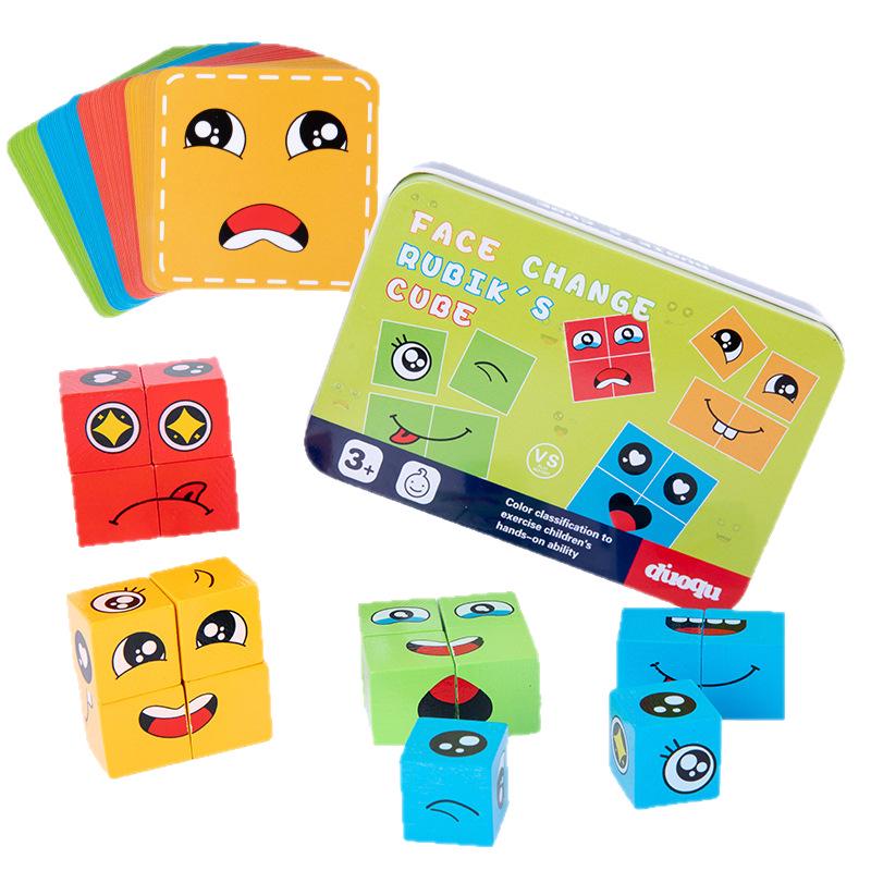 Jeu de Cube Changeant de Visage en Bois: Version Bataille pour Enfants - Défi Parent-Enfant
