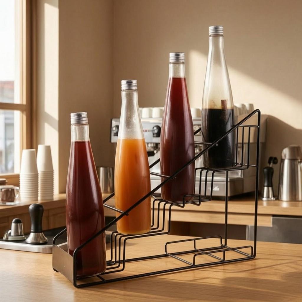 Coffee Syrup Bottle Organizer Tiered Display Rack Long-Lasting
