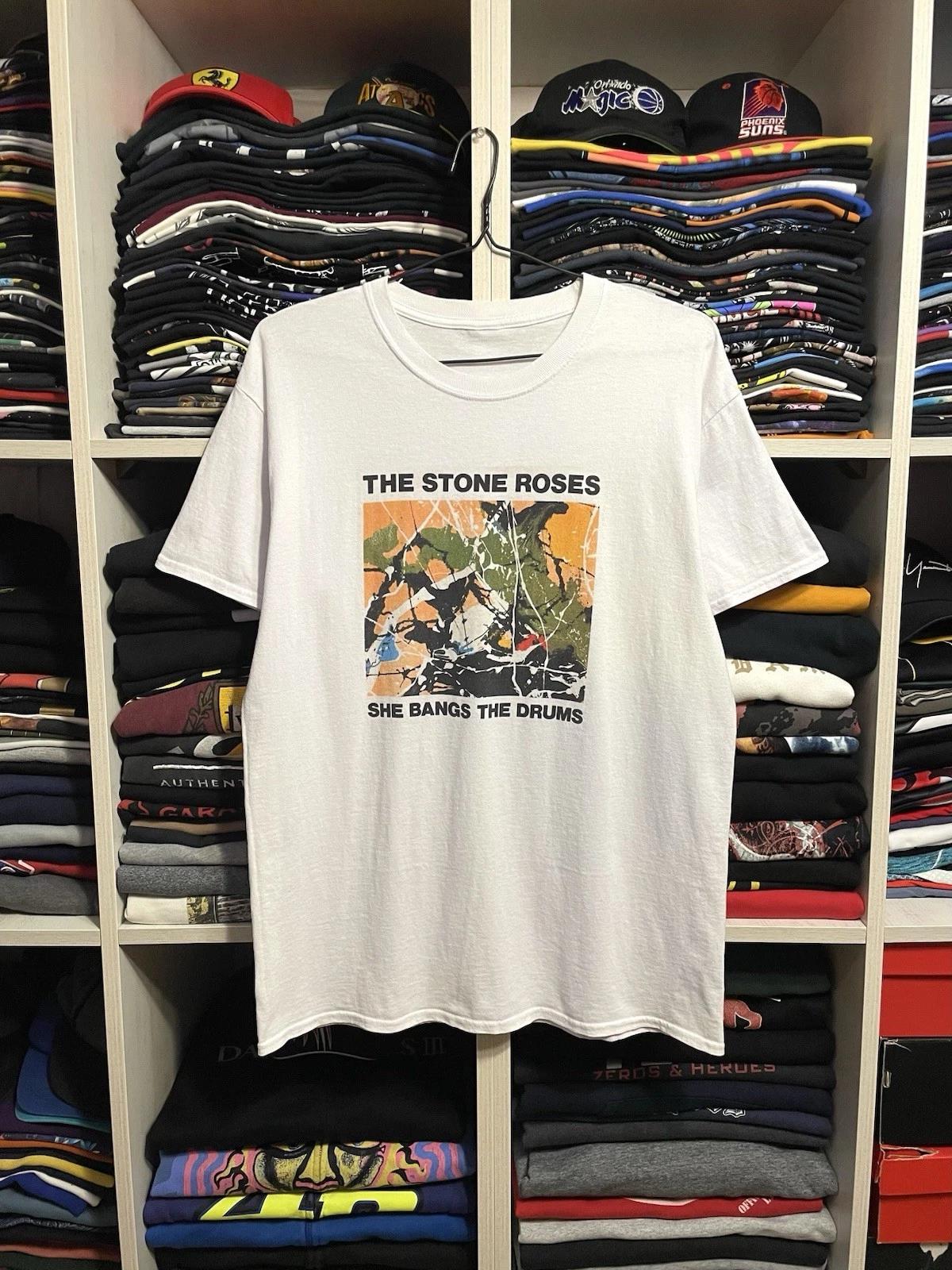 Vintage The Stone Roses She Bangs The Drums Indie Rock Band T-Shirt Size L White 3XL