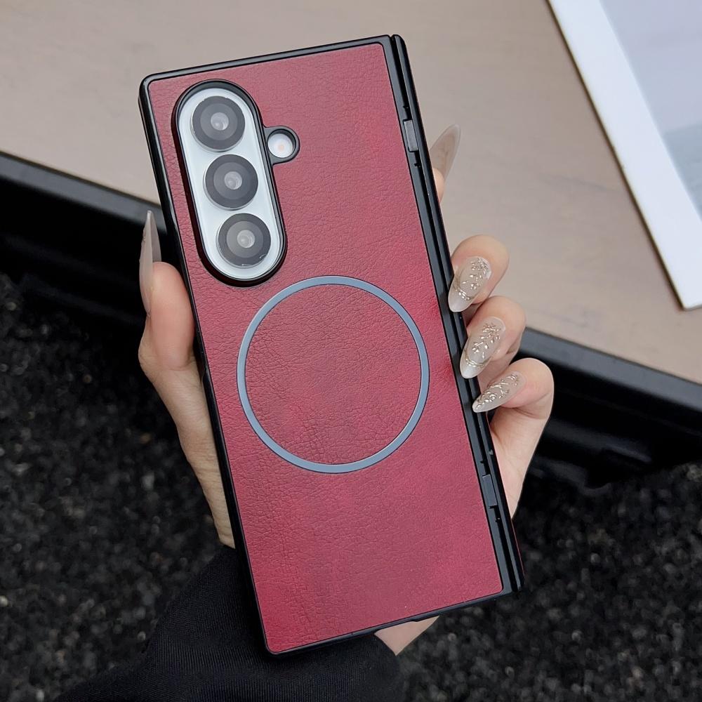 Luxury Leather Magnetic Hinge Phone Case For Samsung Galaxy Fold 7 6 5 4 3 5G Wireless Charge Hard Soft Silicone Bumper Cover