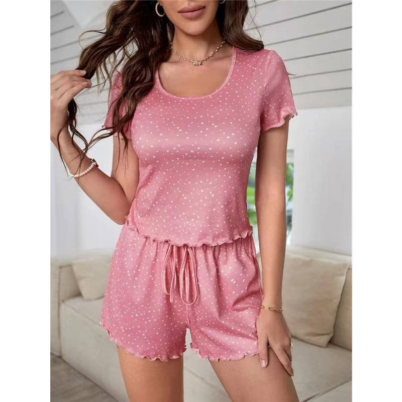 European And American Style Summer Pajamas Two-piece Casual Printed Short-sleeved T-shirt Women's Shorts Home Service Suit