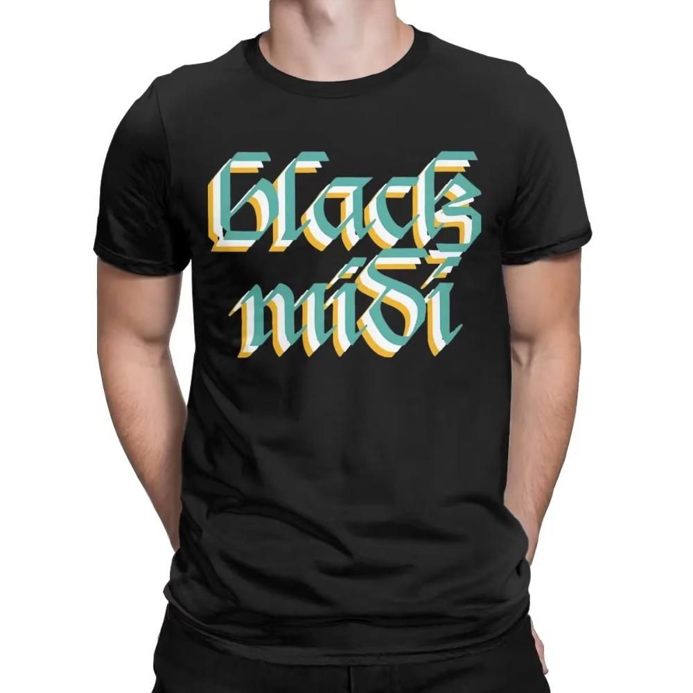 Black Midi Men T Shirt Funny Tees Short Sleeve Round Collar T-Shirts Cotton Summer Tops