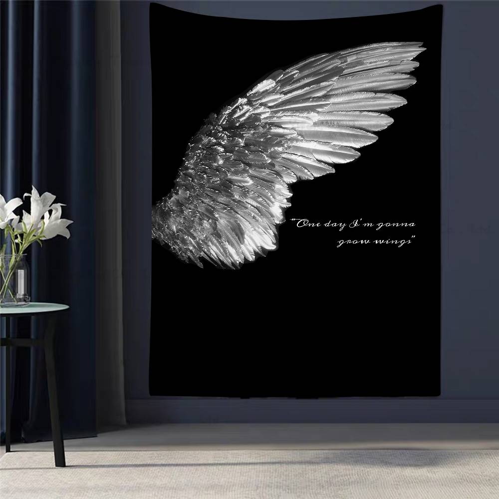Black White Angel Wings Tapestry Bohemian Mandala Wall Hanging for Living Room Bedroom Hippie Aesthetic Home Decor