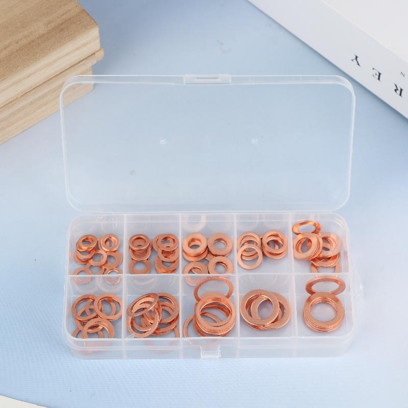 100/200 Stück Kupfer-Unterlegscheiben, Muttern und Schrauben mit Box M4/M5/M6/M8/M10/M12/M14 Dichtungs-Kombinationssatz für Ölablassschrauben