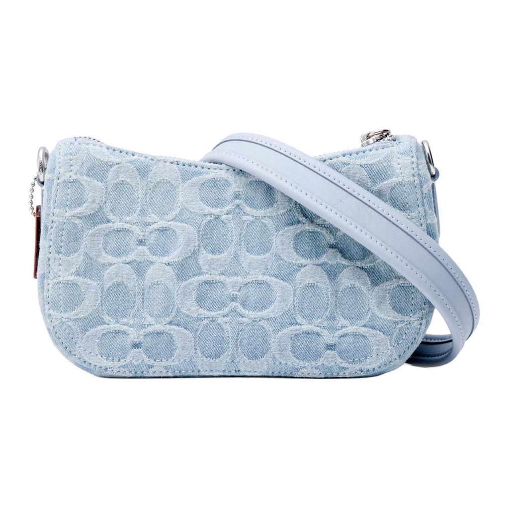 Coach Signature Denim Mini Hobo Bag Light Blue Leather Trim Silver Hardware Daily Casual CJ939-LHPBU