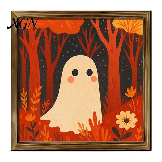 Distressed Halloween Party Props Ghost/Witch/Skeleton Decorative Painting, Wall Mount Square Wood Frame Wooden Decor Picture for Home