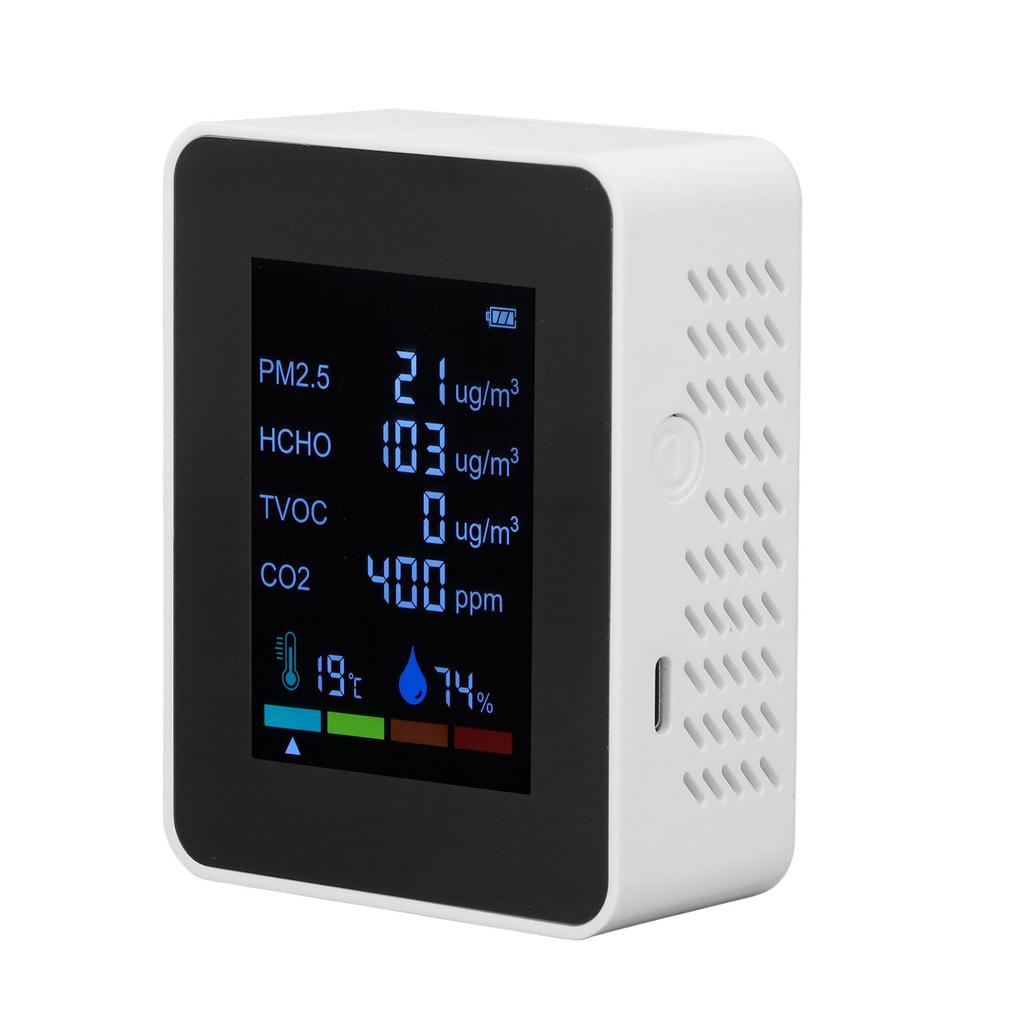 Multifunctional 6 in 1 CO2 Meter   Quality Monitor Temperature PM2.5 TVOC HCHO Detector USB Charging