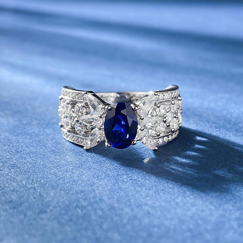 

Xiancan Jewelry 2023 Royal Blue Oval Diamond Ring - European & American High-End Women s Fashion Size 9