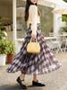 Fei Yuan Women's Lightweight Plaid Color Block Wide-Hem Skirt - Early Spring Fashion