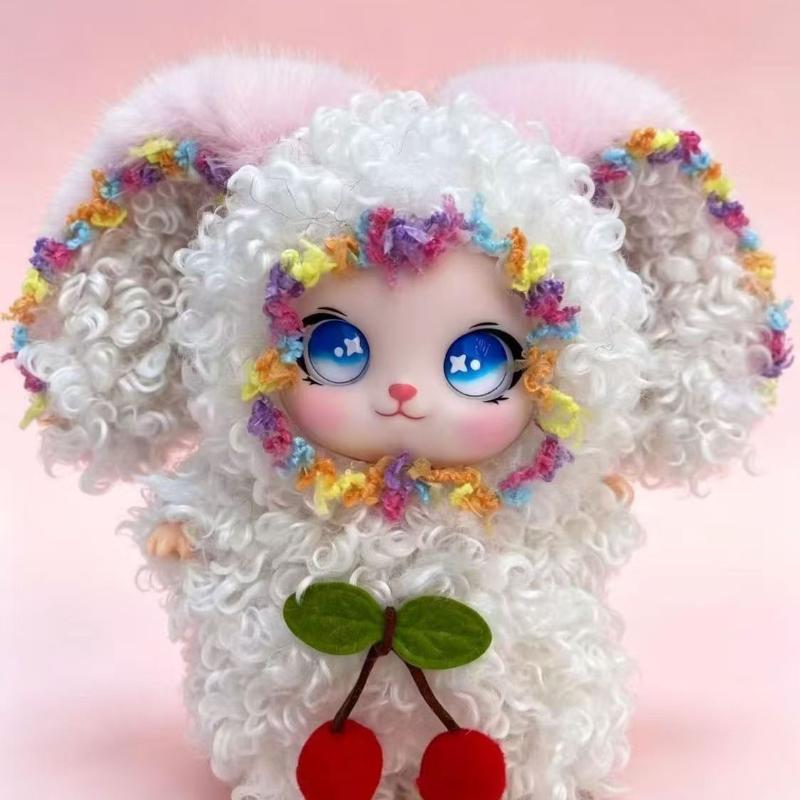 Fluffy Ears Plush Doll Keychain Cute Curly Brown Fur Bow Decor Tear-resistant Bag Pendant for Key Purse Decoration