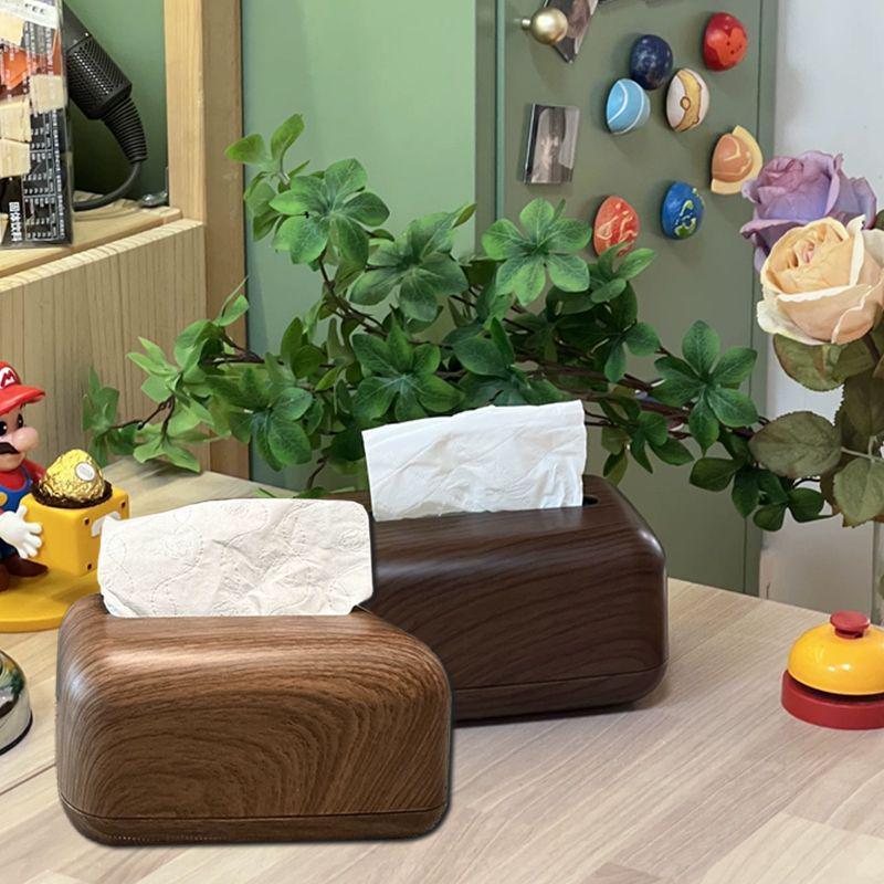 Faux Walnut Chinese-Style Tissue Box for Home, Dining Room, Living Room, Coffee Table, Hotel, B&B Storage