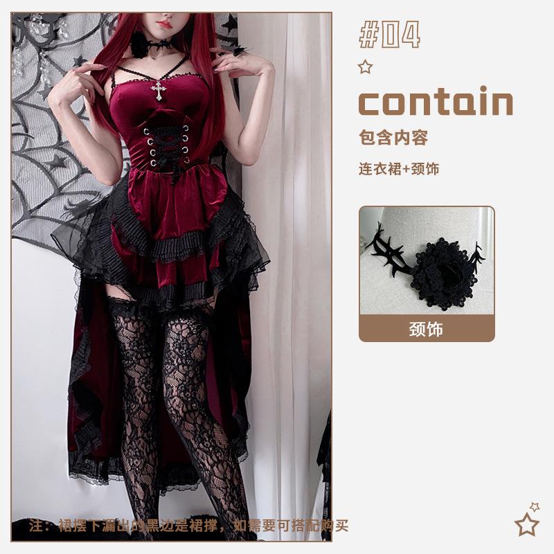 Dark Gothic Halloween Costume Ladies Dress Dovetail Witch Vampire Bride Show Costume