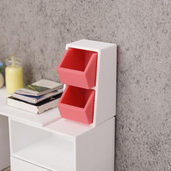 Mini Storage Box 1:12 Scale Miniature Slanted Storage Box Tiny Double Drawer Organizer for Doll Mansion Bedroom Desk
