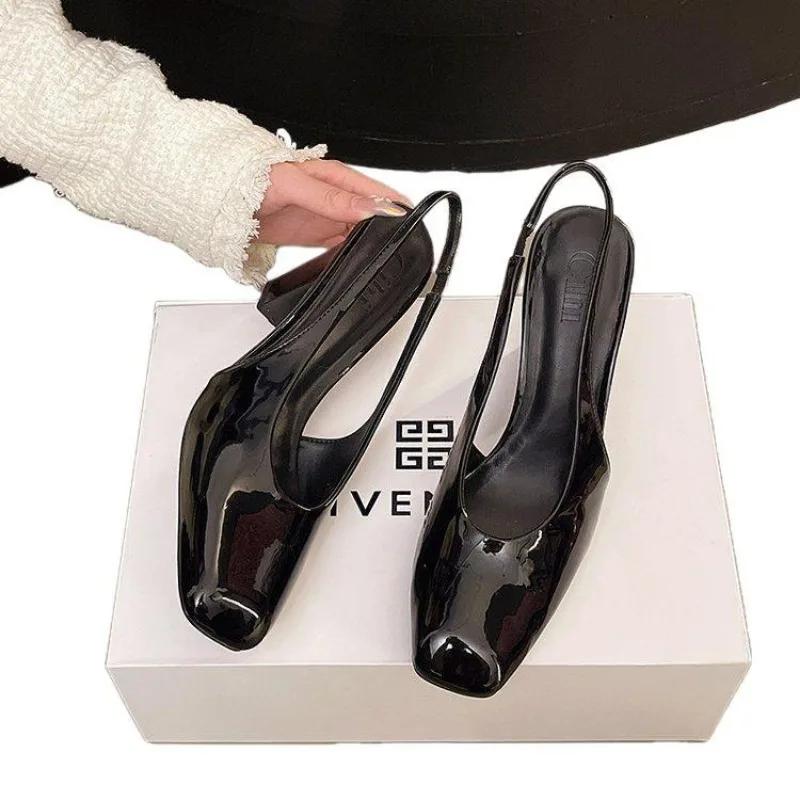 Fashion Women's High Heel Sandals Square Toe Cover Toe One Kick Heels Women Dress New Summer Square Heel Leaking Heel Sandalias De Mujer