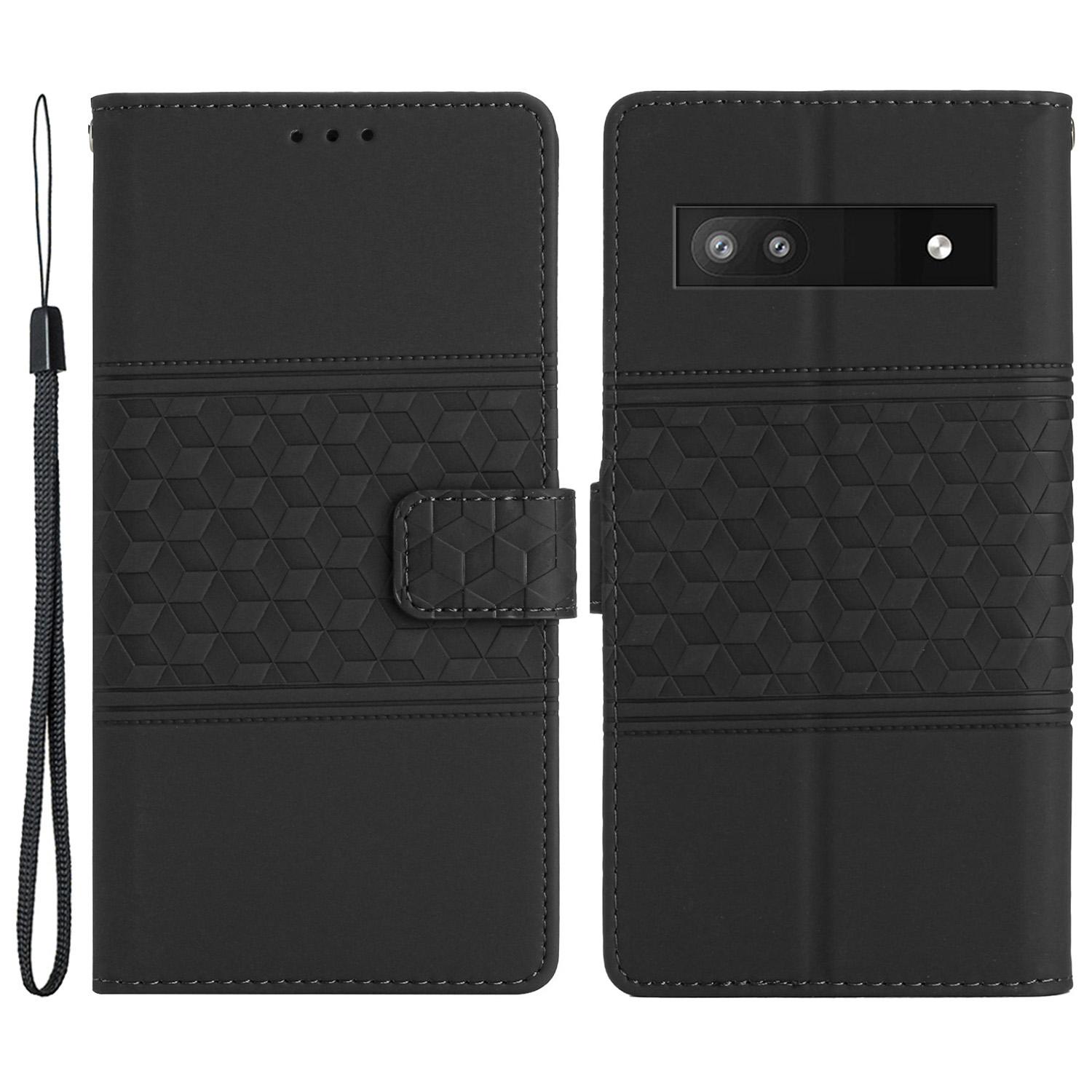 

Imprinted Rhombus Leather Case for Google Pixel 7a,Anti-drop Phone Stand Wallet Cover Black