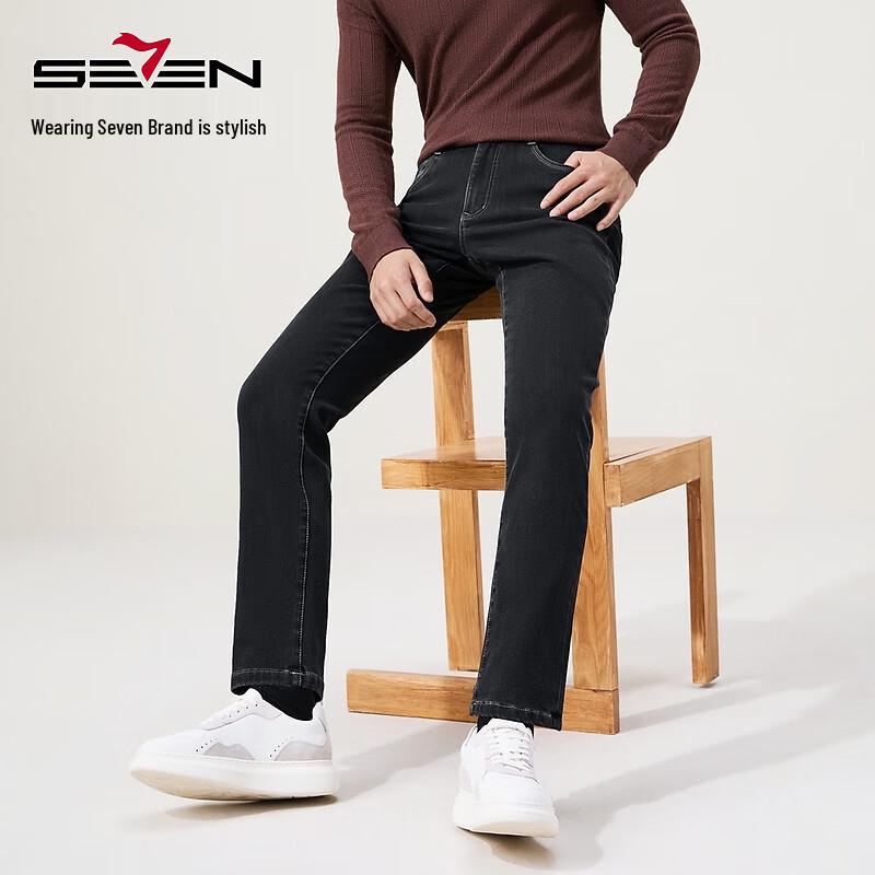 SEVEN Men's Wool Blend Fleece Lined Slim Straight Jeans