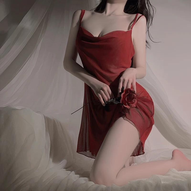 Сексуальная пижама для женщин, соблазнительная милая ночная рубашка с открытой спиной и подвязками в виде бабочки, женская пижама нового стиля
