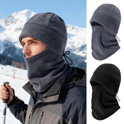2Stk/Set Unisex Radmütze Set Einfarbig Doppellagig Samt Warme Mütze Verstellbarer Kordelzug Nackenwärmer Set