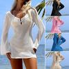 V-Neck Hollow Texture Long Sleeve Holiday Dress with Open Back