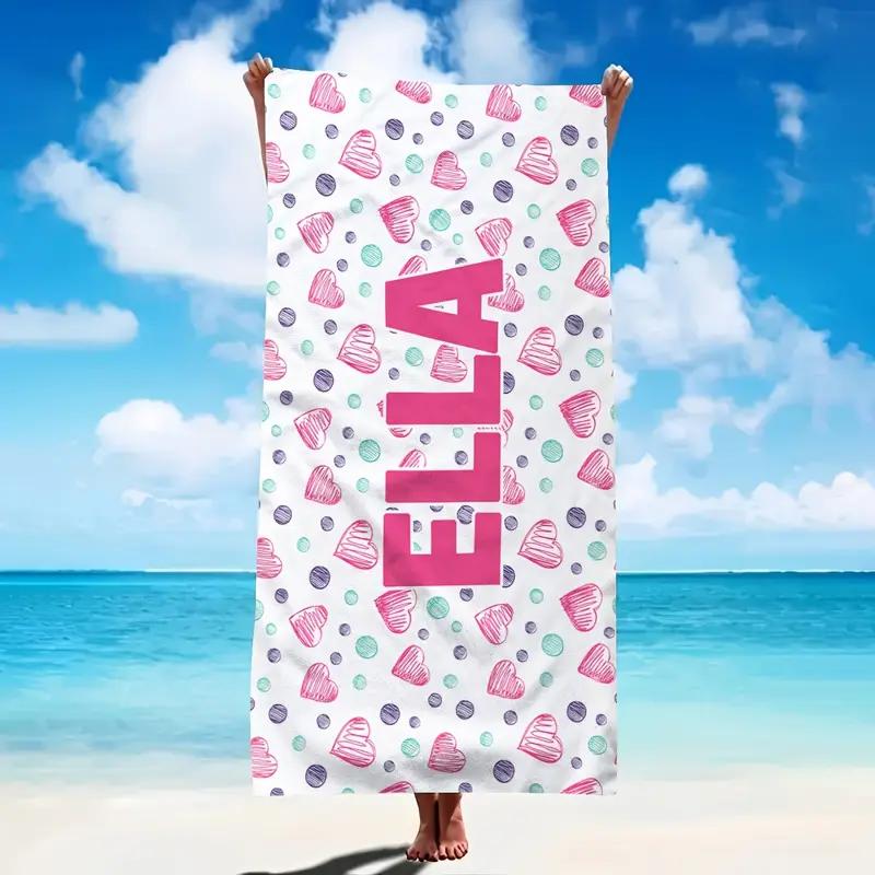 Personalisierte Blumen Strandtücher Mädelsausflug Individuelles Herz Welle Strandtuch mit Namen Sommerurlaub Ferien Pool Camp Geschenk