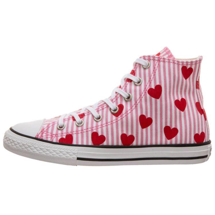 Converse Komfortable Allsidige Høye Lerretssko Barnesko Rosa Stripete Hjerte 663993C
