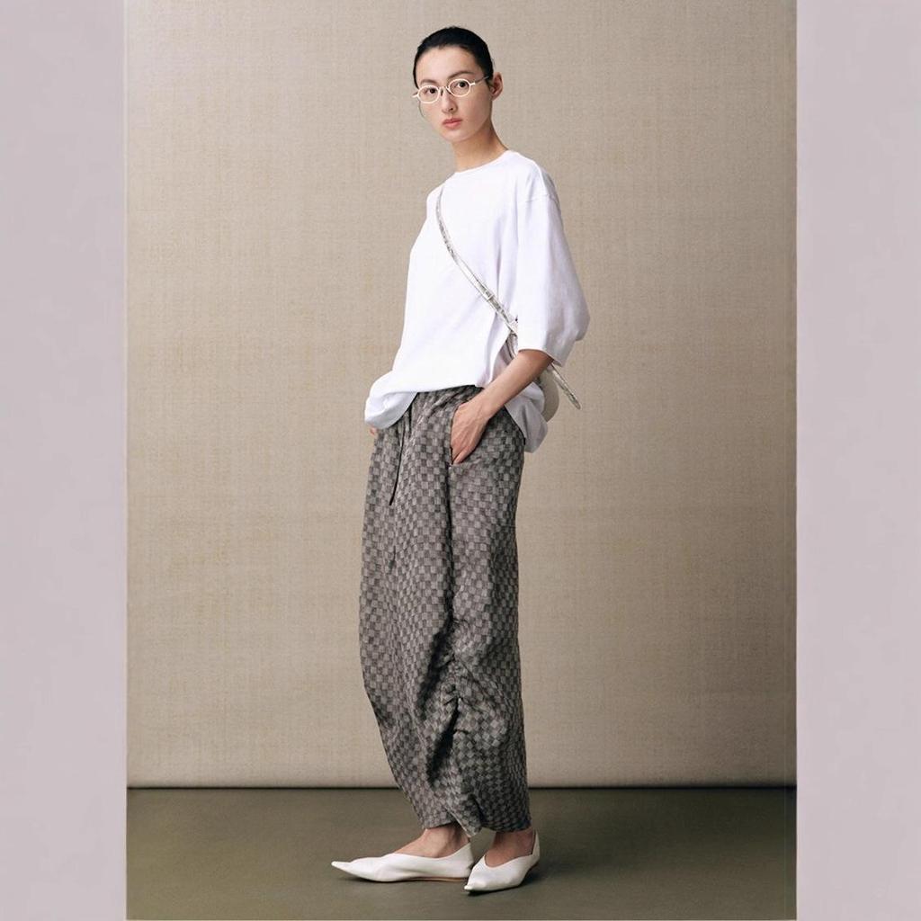 Retro Linen Plaid Pleated Casual Pants