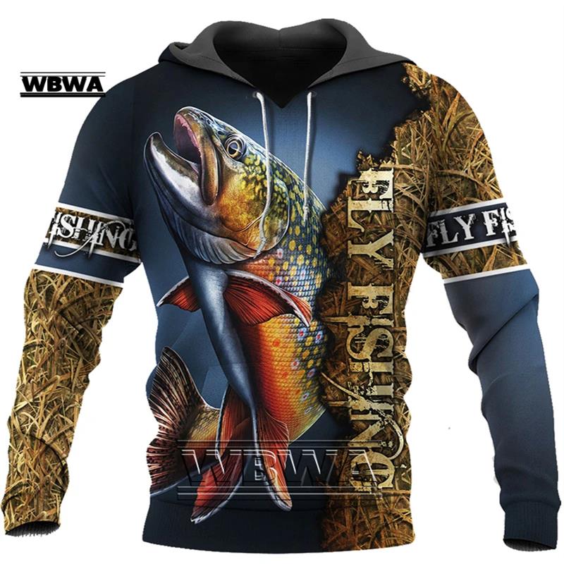 Autumn 3D Fishing Printed Hoodies Fashionable Casual Sports Long Sleeved Men's Hooded Sweatshirts