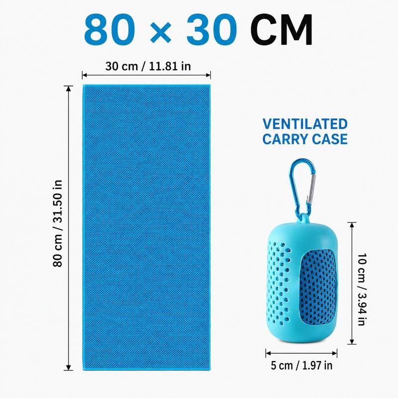 Cooling Towel With Silicone Carry Case 80x30cm Quick Dry Sports Towel With Carabiner For Gym Running Hiking Travel